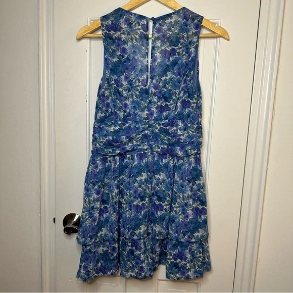 LULUS Sweet Type of Love Blue Floral Print Ruffle Tiered Mini Dress V-Neck Small - Picture 4 of 10
